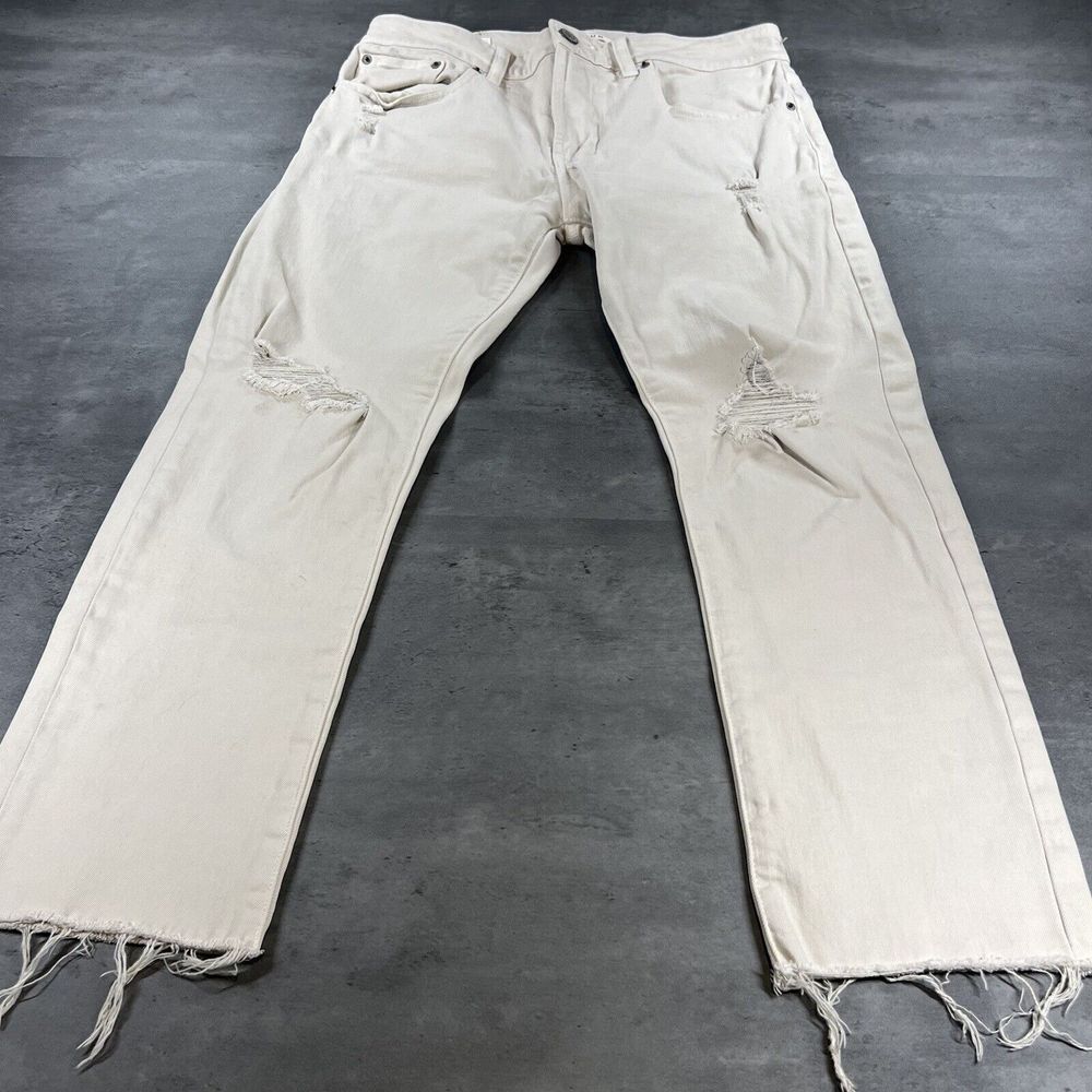 Pacsun Jeans Men White 30x32 Fit 30x26 Crop Distressed‎ Thrashed Slim Straight